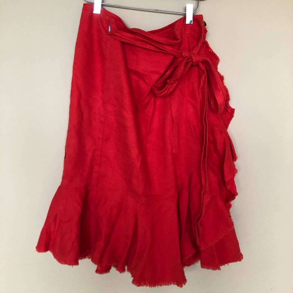 Anthropologie Red Tie Skirt